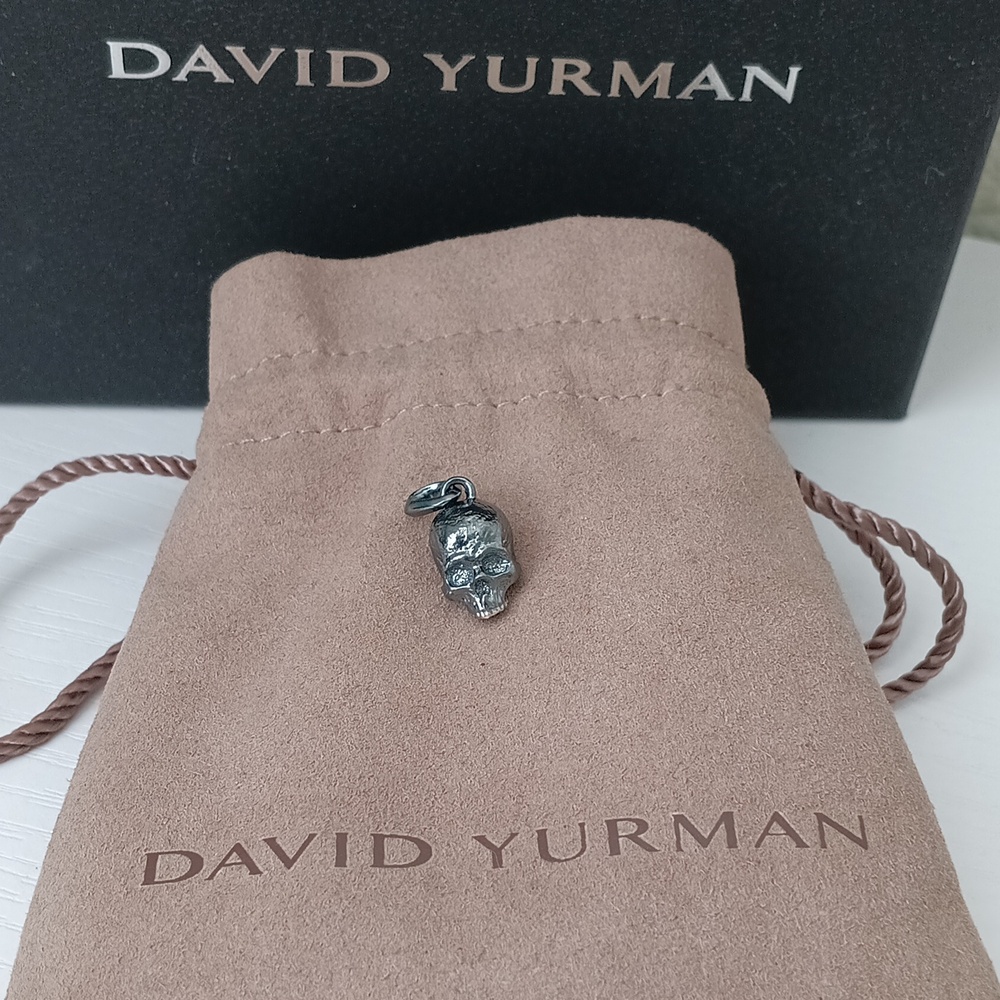 David Yurman Sterling Silver Black Skull Pendant Charm Amulet for Men